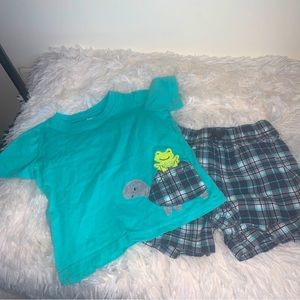 Child of Mine Tshirt Shorts Set 18 months Baby/Toddler Green Plaid